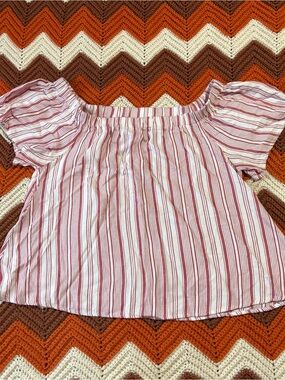 Allison Joy Pink & White Striped Off-Shoulder Top